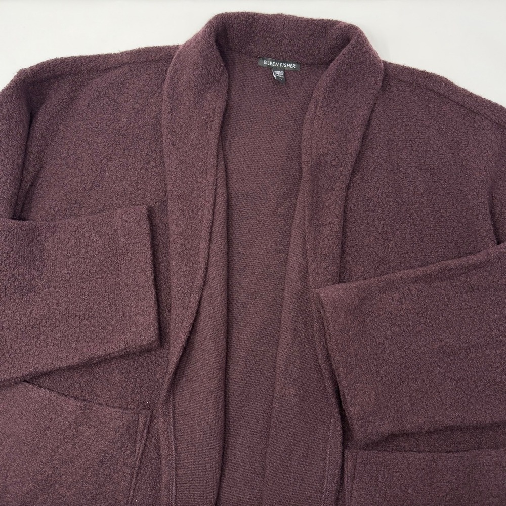 Eileen Fisher Purple Wool Blend Open Front Cardigan Sweater Womens Size Small